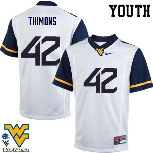 Youth #42 Logan Thimons West Virginia Mountaineers College Football Jerseys-White - Click Image to Close